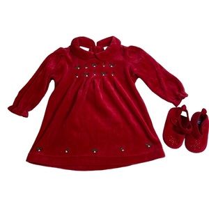 Koala Baby Red Long Sleeved Collared Dress With Soft Shoe Set